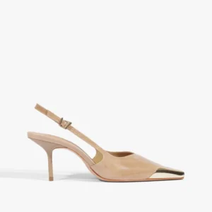 Slingback Biqueira de Metal Couro Marrom